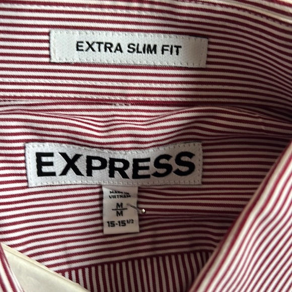 Mens pinstriped red white dress shirt M express dry cleaned extra slim fit - Picture 4 of 10